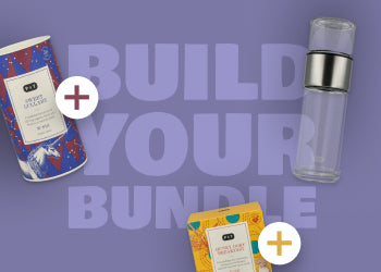Bunt gemusterte Schachtel neben Glasfläschchen mit Silberkappe und gelbem Paket, symbolisiert P&T Bundle.
